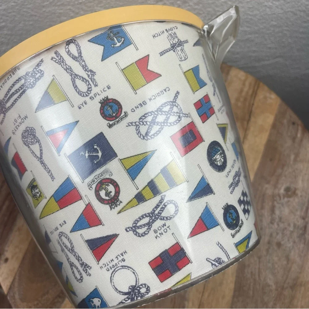 Vintage l 50s Novelty Kitsch Pinup Nautical Boat Flag Rope Knot Words Ice Bucket